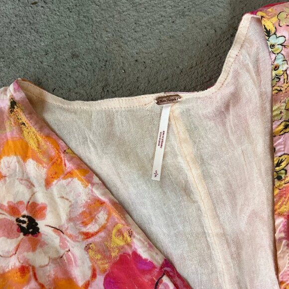 Free People Freddy Tie Mini Dress Women’s Small Fruit Punch Combo Boho Floral - Picture 4 of 5